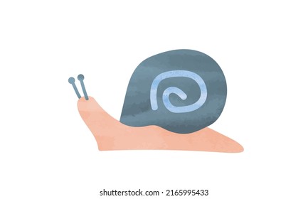 Cute Snail Watercolor Illustration Isolated On White Background. Snail Clipart, Simple Hand Drawn Watercolor. Snail Doodle Cartoon Style Vector Design. Snail Minimalist Drawing