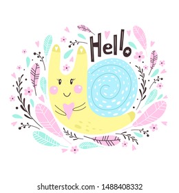 Cute  snail for your design. Can de used for t-shirt, cards, bags, banners, posters. Vector illustrations