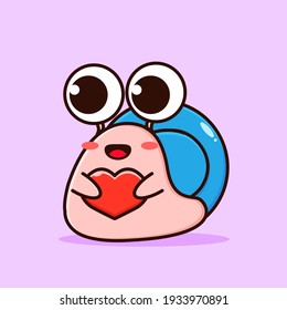 cute snails bring a heart of love, cute snail with love heart vector isolated for mascot logo