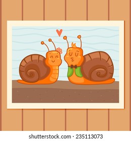 Cute snails in love - card for st. Valentines Day