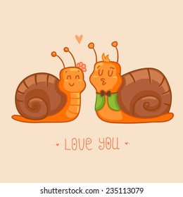 Cute snails in love - card for st. Valentines Day