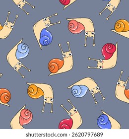Cute snails pattern. Vector seamless colorful background