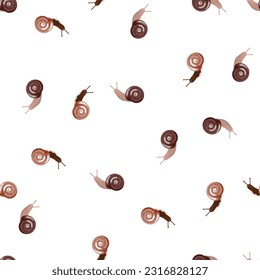 Cute snails seamless pattern. Funny cartoon character wallpaper in doodle style. Wildlife fauna backdrop. For fabric design, textile print, wrapping paper, cover. Vector illustration