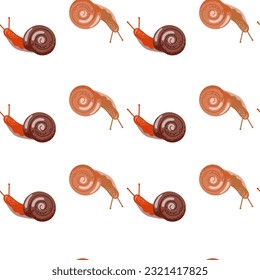 Cute snails seamless pattern. Funny cartoon character wallpaper in doodle style. Wildlife fauna backdrop. For fabric design, textile print, wrapping paper, cover. Vector illustration