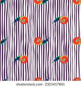 Cute snails seamless pattern. Funny cartoon character wallpaper in doodle style. Wildlife fauna backdrop. For fabric design, textile print, wrapping paper, cover. Vector illustration