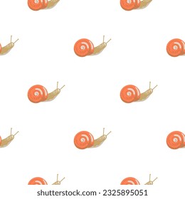 Cute snails seamless pattern. Funny cartoon character wallpaper in doodle style. Wildlife fauna backdrop. For fabric design, textile print, wrapping paper, cover. Vector illustration