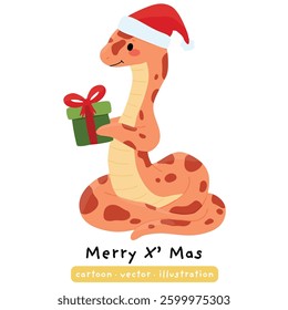 Cute Snake, cartoon character Christmas snake hand drawn