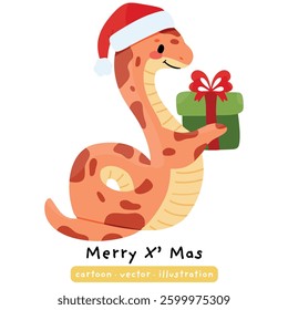 Cute Snake, cartoon character Christmas snake hand drawn