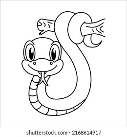 Cute snake cartoon coloring page illustration vector. For kids coloring book.