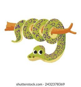 cute snake cartoon in crayon style editable Colorful vector hand drawn illustration for children. baby designs for cards, poster decorations, t-shirt prints, stickers, icons and others