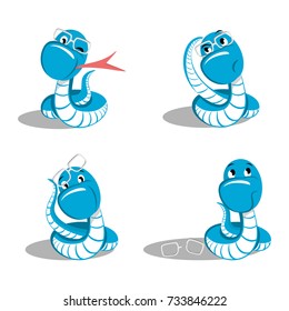 Cute snake cartoon with different emotions. Happy character. Vector illustration.