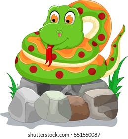 cute snake cartoon on the stone