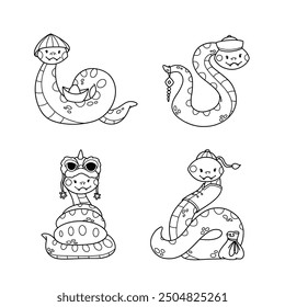 Cute snake character collection, Chinese zodiac symbol, cheerful and happy, 2025 new year animal
