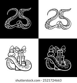 Cute snake character collection linear drawing, Chinese zodiac symbol,, 2025 new year 