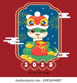 Cute snake character happy chinese new year 2025