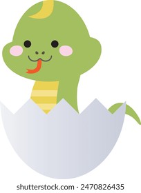 A cute snake character that pokes its head out of an eggshell and smiles.