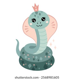 Cute snake clipart. Snake girl in cartoon flat style. Year of the snake. Chinese zodiac. Hand drawn vector illustration.