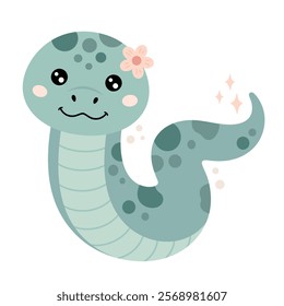 Cute snake clipart. Snake girl in cartoon flat style. Year of the snake. Chinese zodiac. Hand drawn vector illustration.