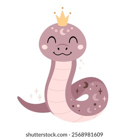 Cute snake clipart. Snake girl in cartoon flat style. Year of the snake. Chinese zodiac. Hand drawn vector illustration.