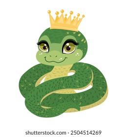 Cute Snake in a Crown - Symbol of 2025 in Chinese Calendar - Vector Illustration