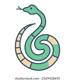 Cute snake flat icon. Green snakes vector illustration isolated on white background.