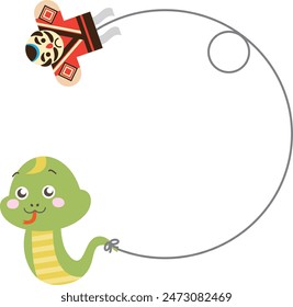 Cute snake frame running while flying a kite