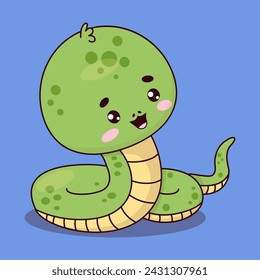 Cute snake. Funny reptile kawaii character. Vector illustration with cartoon serpent. Kids collection