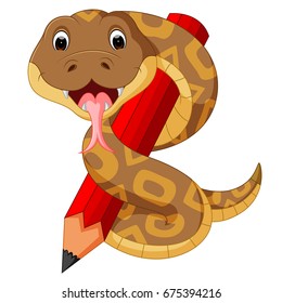 Cute snake holding pencil