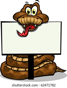 Cute Snake holding up sign.Separated into layers for easy editing./Cute Snake holding sign