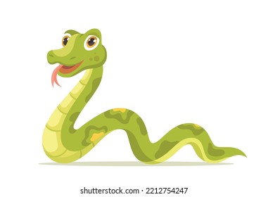 Cute snake icon. Reptile and green animal. Toy or mascot for children. Poster or banner for website. Graphic element for printing on fabric. Fauna and wildlife. Cartoon flat vector illustration