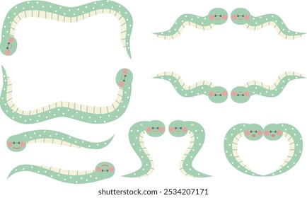 Cute snake illustration frame set