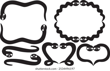 Cute snake illustration frame set
