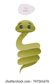Cute snake isolated on white background and speech balloon. Vector Illustration