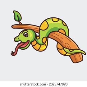 cute snake lay on tree branch. cartoon animal nature concept Isolated illustration. Flat Style suitable for Sticker Icon Design Premium Logo vector. Mascot Character