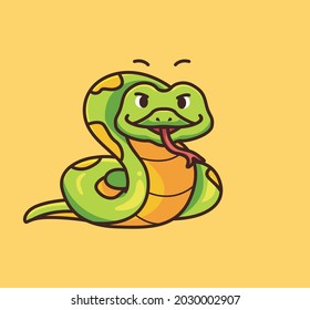 cute snake looking to the front. cartoon animal nature concept Isolated illustration. Flat Style suitable for Sticker Icon Design Premium Logo vector. Mascot Character