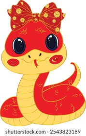 Cute snake for New Year 2025 wearing coquette bow . Art and Illustration