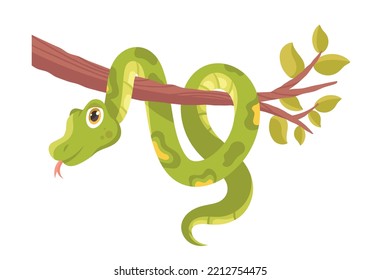 Premium Vector, Cartoon green snake on tree branch