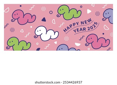 Cute snake pattern retro pop New Year's card [Horizontal] (2025, Snake)