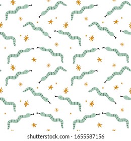 Cute snake summer seamless pattern. Vector EPS clip art design
