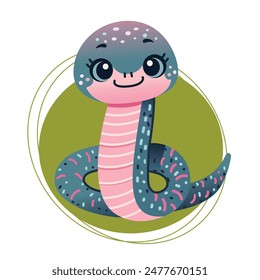 Cute snake vector illustration depicting a friendly snake with bright colours and an adorable smiling facial expression