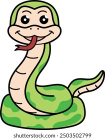 Cute Snake Vector Illustration with Friendly Face and Smooth Scales, Showcasing an Adorable Snake in a Playful