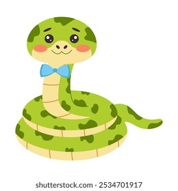 Cute snake wearing a bow tie, celebrating the New Year. Fun holiday animal design.