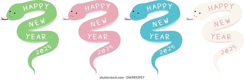 Cute snake year vector illustration set for New Year's cards