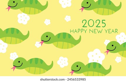 Cute snakes pattern lunar new year 2025 card. Cute tsuchinoko snakes for new year of the snake 2025.