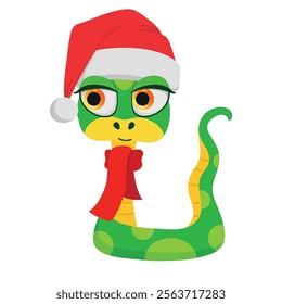 Cute snakes set. Chinese 2025 New Year symbol. Chinese horoscope zodiac sign. Snake characters in different pose, in Santa hat, with gift box. Cartoon vector illustration isolated on white background