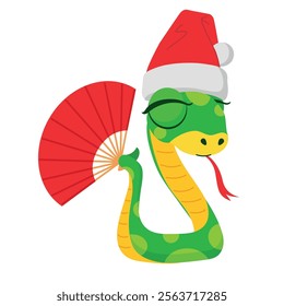 Cute snakes set. Chinese 2025 New Year symbol. Chinese horoscope zodiac sign. Snake characters in different pose, in Santa hat, with gift box. Cartoon vector illustration isolated on white background