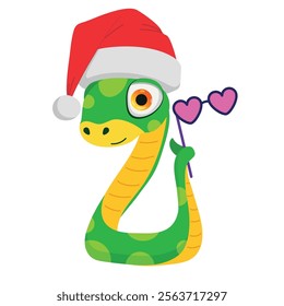 Cute snakes set. Chinese 2025 New Year symbol. Chinese horoscope zodiac sign. Snake characters in different pose, in Santa hat, with gift box. Cartoon vector illustration isolated on white background