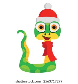 Cute snakes set. Chinese 2025 New Year symbol. Chinese horoscope zodiac sign. Snake characters in different pose, in Santa hat, with gift box. Cartoon vector illustration isolated on white background