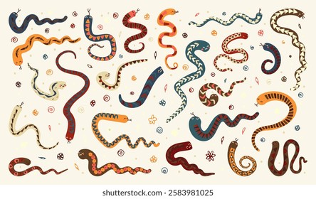 Cute Snakes Vector Collection Isolated Colorful Doodle  