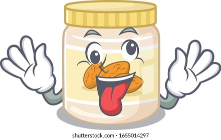 Cute sneaky almond butter Cartoon character with a crazy face